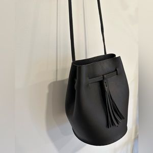 Leather Bucket Bag Purse- Black